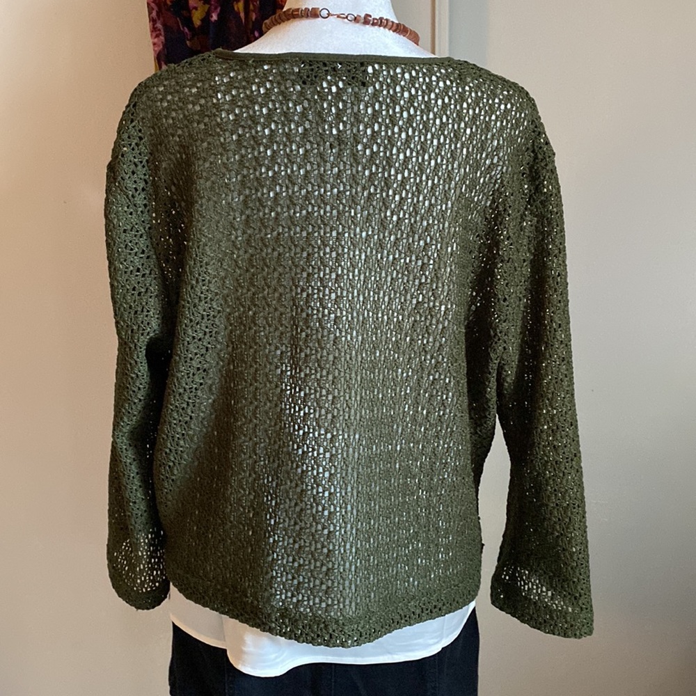 Norton Studios Women’s Open Knit Long Sleeve Olive Green Layering Summer Sweater - Picture 3 of 6